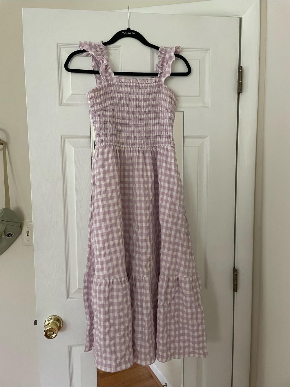 Smocked Gingham Midi Dress - Lavender Pink